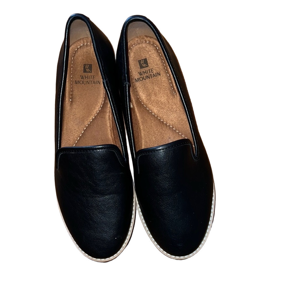 White Mountain Women's Black Vegan Leather Flats  Loafers 8.5